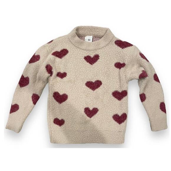 Dash Of Glitter Girls L Hearts Fuzzy Soft Knit Sweater Ivory Magenta Kawaii - Picture 1 of 4